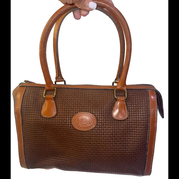 JR Vintage Brown Tan Leather Fabric Lined American Made Western Designer Handbag - Picture 1 of 15